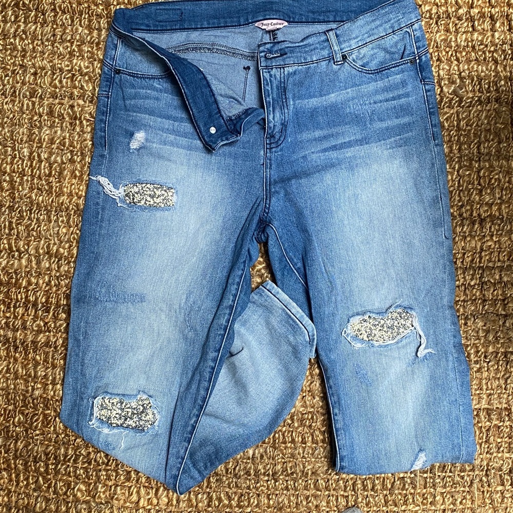 Juicy Couture Light Blue jeans sparkling patches size12